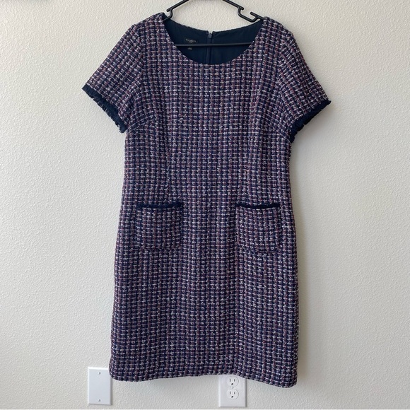 Talbots | Women's Tweed Fringe Plaid Shift Dress Size 14 Petite - Picture 1 of 9